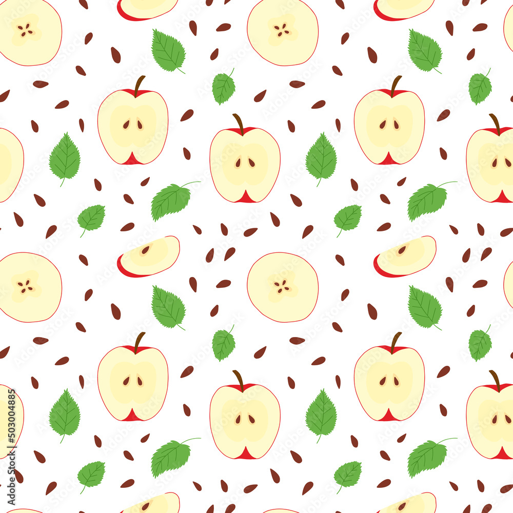 Red apple seamless pattern. Hand drawn slice of apples pattern Red apple seamless pattern. Hand drawn slice of apples pattern