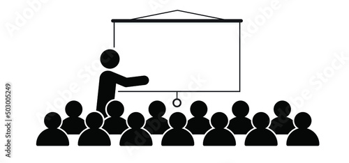 Hanging presentation screen. Empty board or billboard. Screen projector for cinema, movie, games and meetings. vector slide screen sign. Education empty canvas wall frame for meeting on school or work