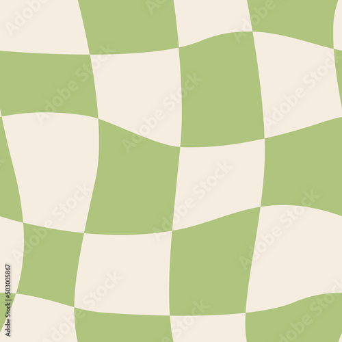 Abstract vector seamless pattern with distorted cage in y2k style. Twisted checkered funky background. 90s, 00s aesthetic. Retro wavy psychedelic checkerboard