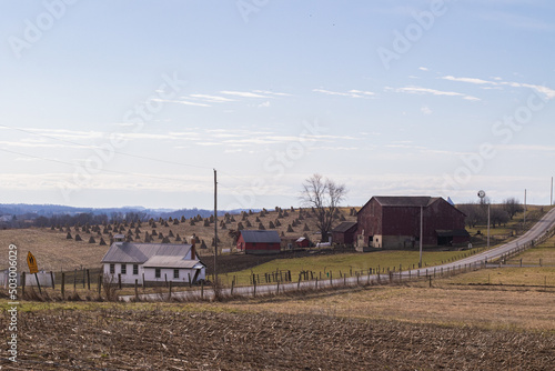 Country Road Beside an Amish Farm and Schoolhouse | Holmes County, Ohio