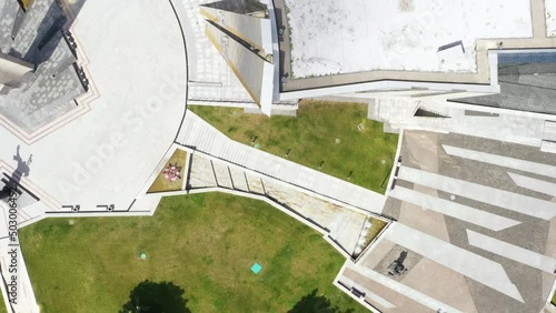 The conception of a museum commemorating the German Soviet War. It is a museum in the center of Minsk. Top view from drone 