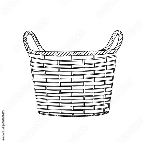 wicker basket for cat and flowers, vector clipart