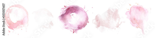 Watercolor set of abstract pink colourful stains. Splashing hand drawn vector traced painting