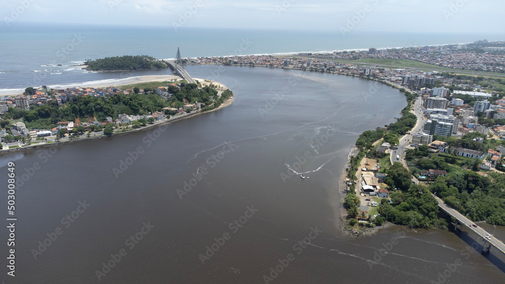 Ilhéus Bahia Litoral Mar Nordeste Cidade Pontes Porto Praia Rio Foz Barcos Drone Fotografia Aérea