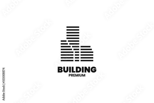 Stripe line building city logo design vector template