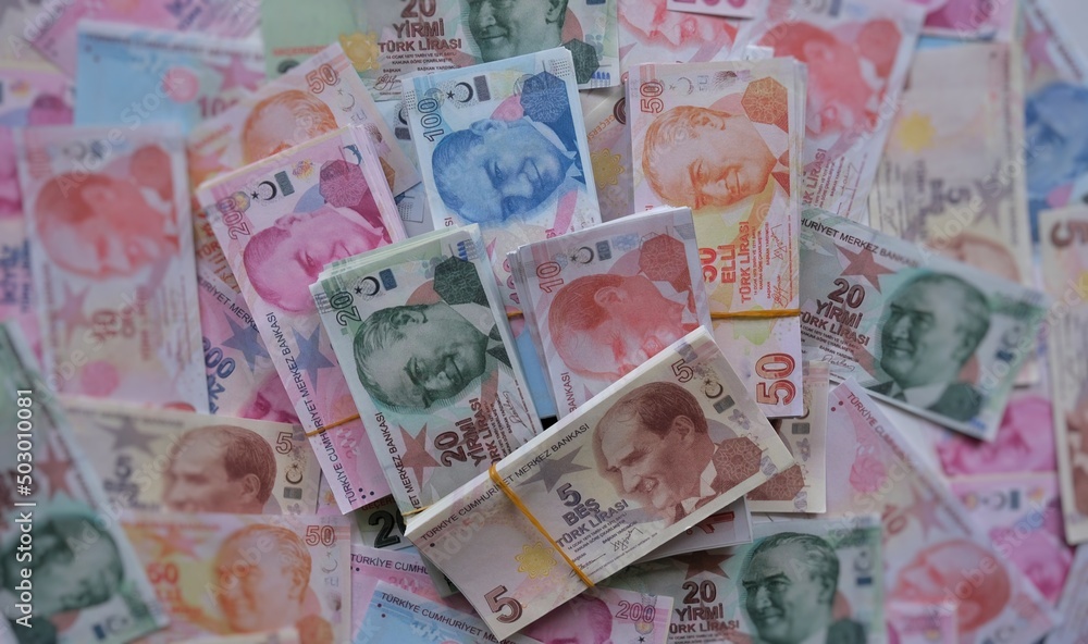 Obraz premium Turkish lira. Background money. Stack of money.