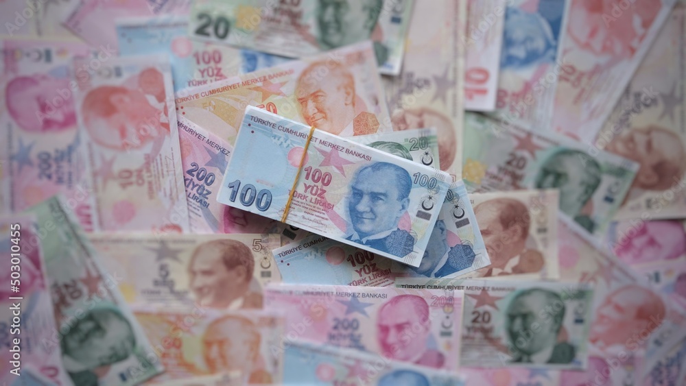 Obraz premium Turkish lira. Background money. stack of money. 100 TL