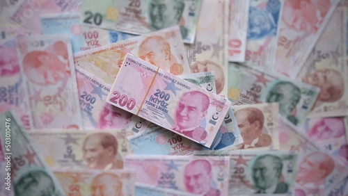 Turkish lira. Background money. stack of money. 200 TL
