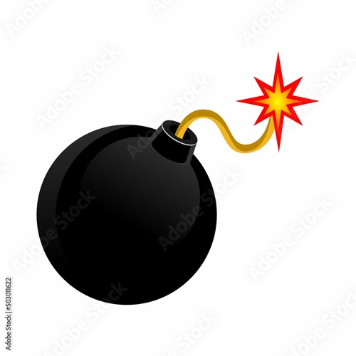 vector illustration of a bomb icon with a burning wick, black color