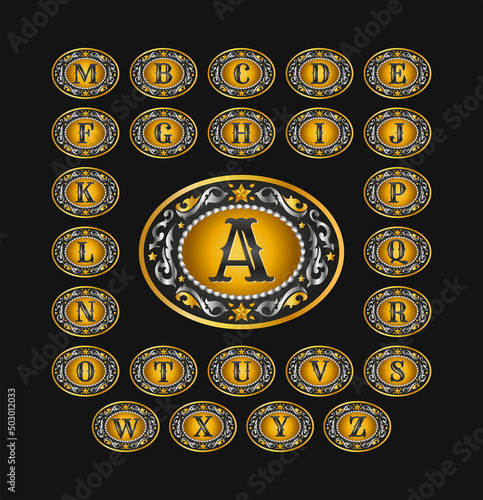 Western Style Cowboy Belt Buckle Alphabet Monogram Master Collection Set