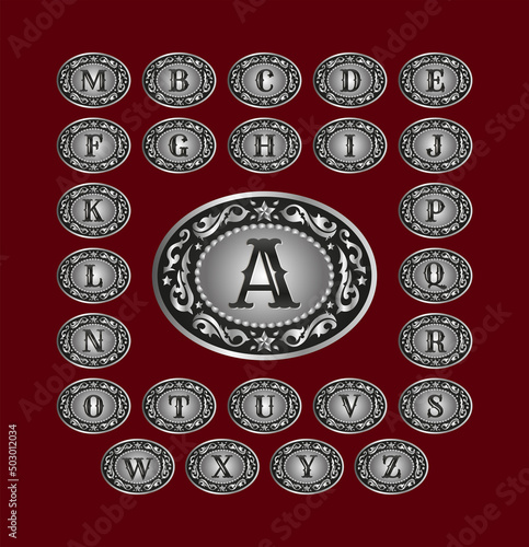Western Style Cowboy Belt Buckle Alphabet Monogram Master Collection Set