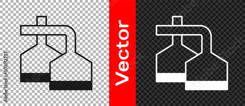 Black Traditional brewing vessels in brewery icon isolated on transparent background. Beer brewing process. Distillery plant, brewery. Vector