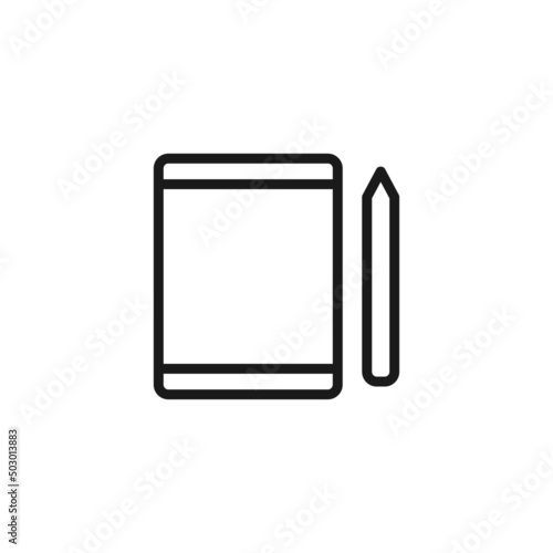 Electronic devices concept. Monochrome illustration drawn with thin line. Perfect for internet resources, stores, books, banner. Line icon of graphic tablet with stylus
