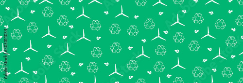 Seamless banner and recycle icon, windmill and twig with leaves.