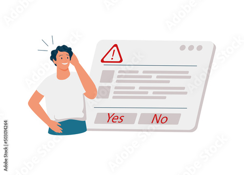 Modal window with the apply and cancel icons and customer's face. Feedback, modal user interface, dialog box.