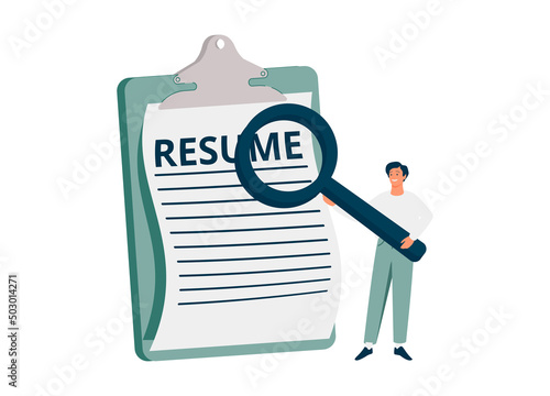 Candidate resume review by HR human resources hiring manager, employment or searching for talent.