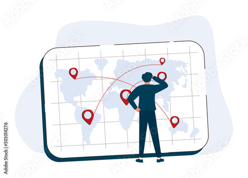 Glocalization as market trade adaption to local customers tiny person concept.