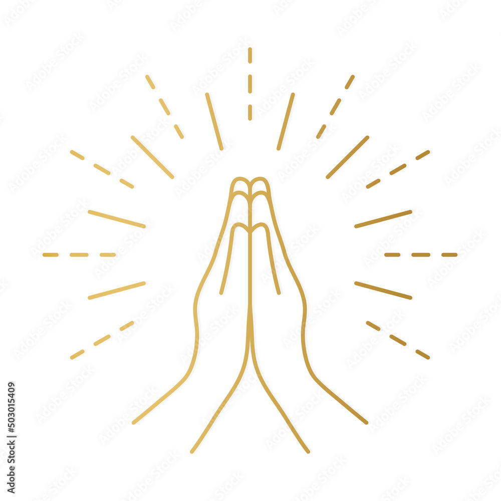 golden hands in praying position with sunburst- vector illustration golden hands in praying position with sunburst- vector illustration