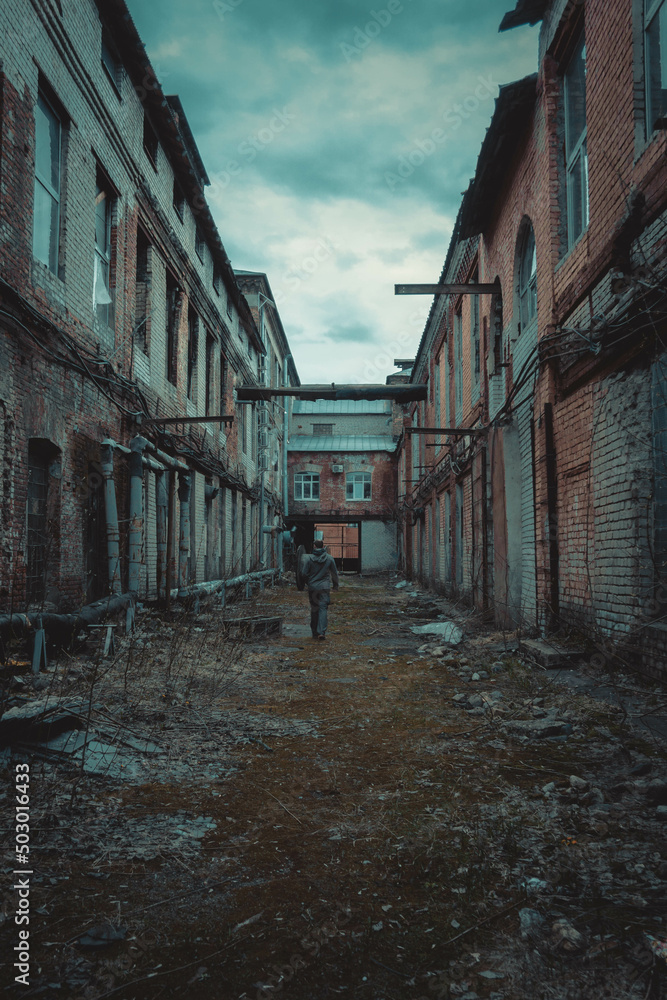 Abandoned red brick factory, photo in the afternoon