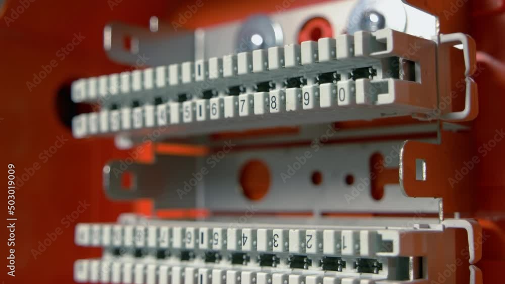 Close-up red electric indusrtial control fuse box. Industrial electrical fuse box. Close-up red electric indusrtial control fuse box. Industrial electrical fuse box.