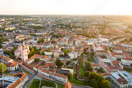 Fototapeta Naklejka Na Ścianę i Meble -  Aerial view of Vilnius Old Town, one of the largest surviving medieval old towns in Northern Europe. Summer landscape of Old Town of Vilnius, Lithuania