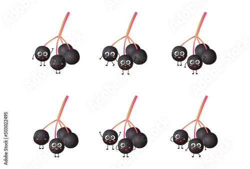 Set of cute cartoon elderberry fruit vector character set isolated on white background