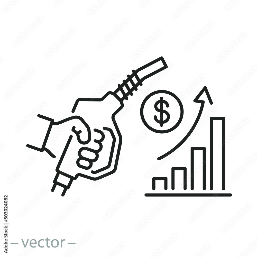 rise in gasoline prices icon, fuel crisis, increase cost oil, thin line symbol on white background - editable stroke vector illustration rise in gasoline prices icon, fuel crisis, increase cost oil, thin line symbol on white background - editable stroke vector illustration