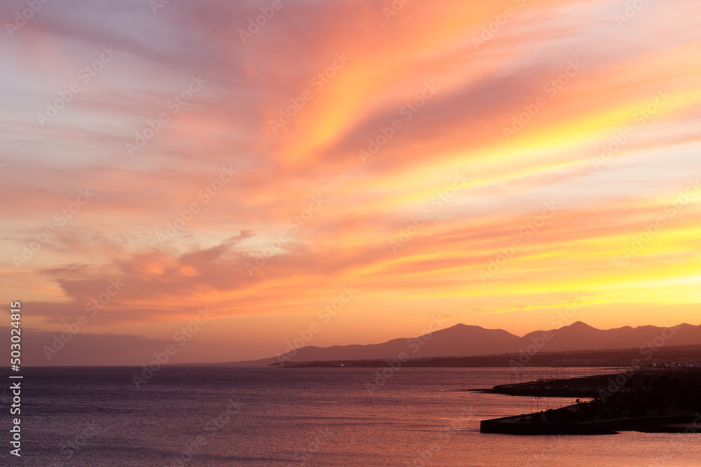 Beautiful sunset at Del Reducto beach, Lanzarote, Canary Islands
