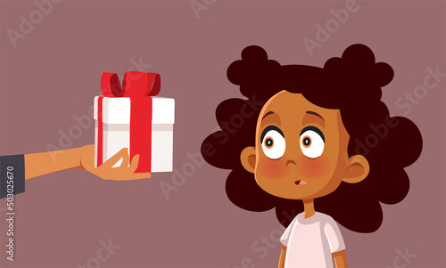 Surprised Little Girl Receiving a Birthday Girl Vector Cartoon Illustration