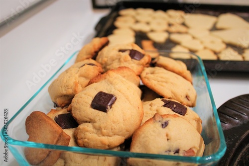 home made cookies with chocolate fresh from oven