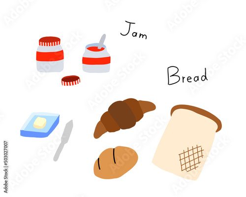 パンとジャムとバターのイラスト素材セット