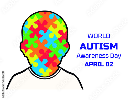 World Autism Awareness Day. Boy in shirt with puzzle head concept vector.