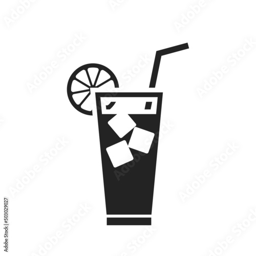 summer cocktail with ice. cooling drink icon. isolated vector image