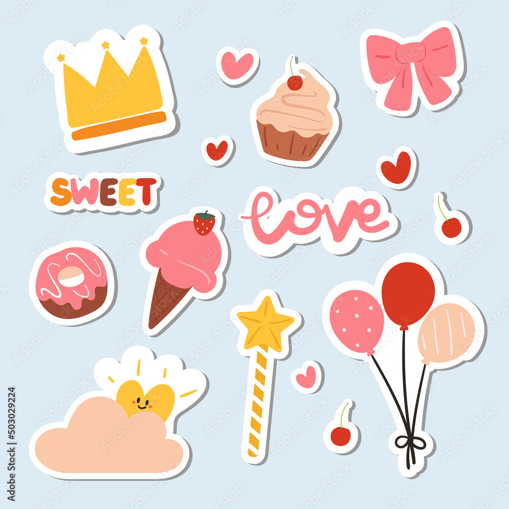 collection of cute sticker set