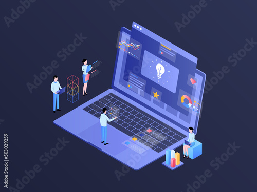 Business Idea Isometric Illustration Dark Gradient. Suitable for Mobile App, Website, Banner, Diagrams, Infographics, and Other Graphic Assets.