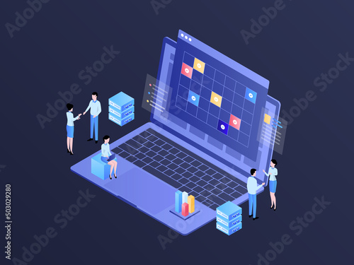 Business Agreement Isometric Illustration Dark Gradient. Suitable for Mobile App, Website, Banner, Diagrams, Infographics, and Other Graphic Assets.