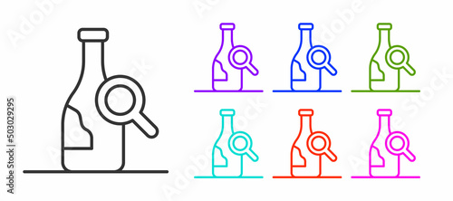 Black line Bottle of wine icon isolated on white background. Details about wine. Set icons colorful. Vector