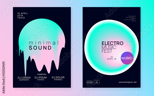 Trance Fest. Bright Sound Banner. Disco And Show Template. Linear Effect For Brochure. Futuristic Pattern For Set Shape. Pink And Turquoise Trance Fest