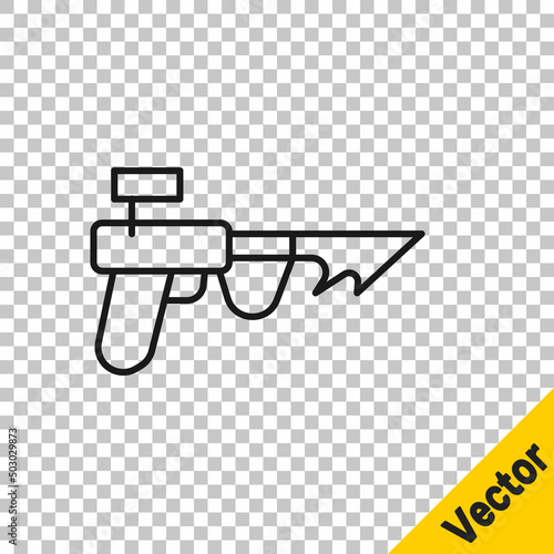 Black line Fishing harpoon icon isolated on transparent background. Fishery manufacturers for catching fish under water. Diving underwater equipment. Vector