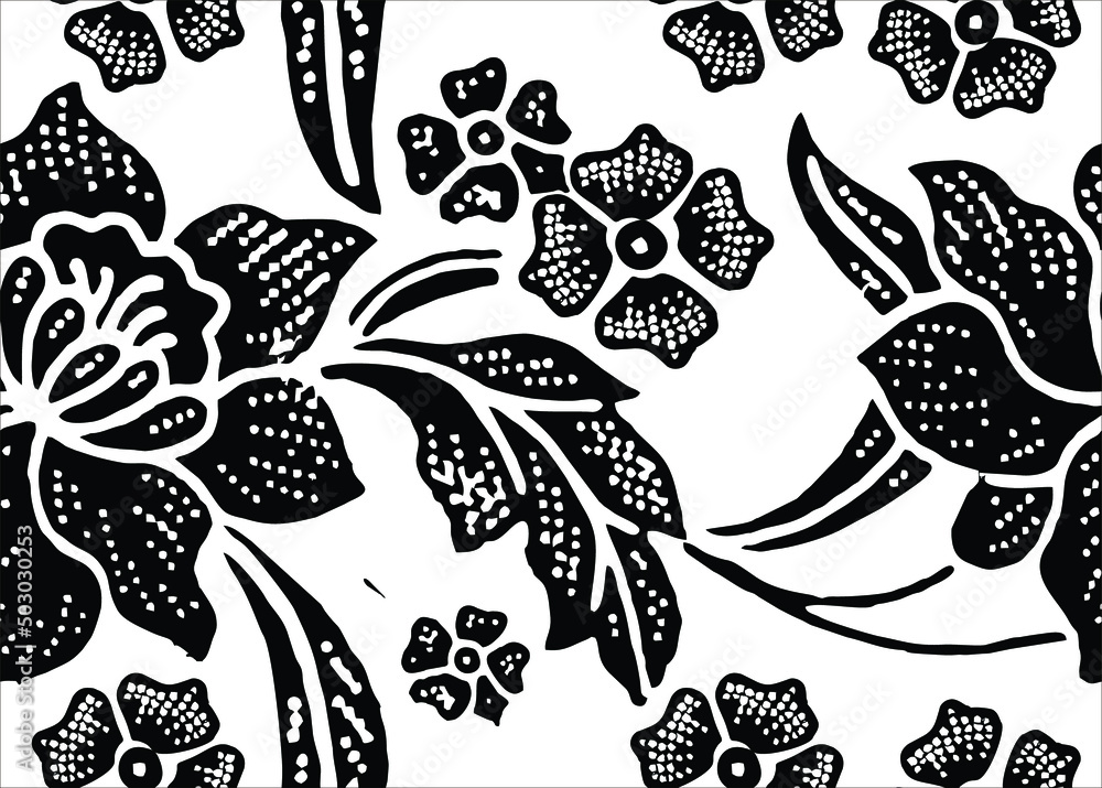 Indonesian batik motifs with very distinctive plant patterns Stock