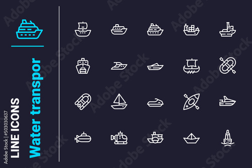 Water transport icons set