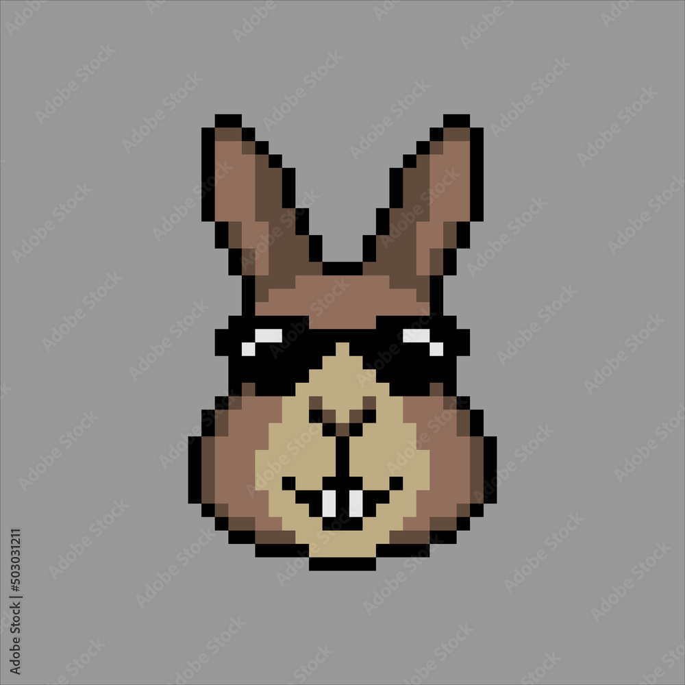 Obraz premium Bunny head with pixel art. Vector illustration.