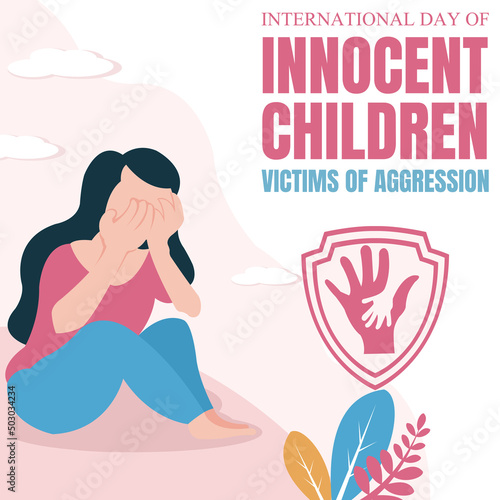 illustration vector graphic of a girl cries and covers her face, perfect for international day innocent children victims of aggression, celebrate, greeting card, etc.