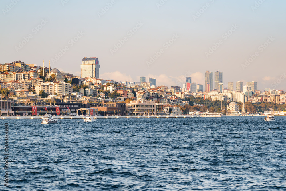 View of the modern buildings of Istanbul from the Bosporus.