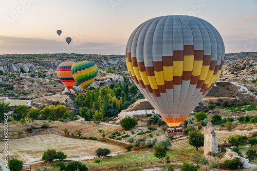 Hot air balloons flying over Goreme Historical National Park