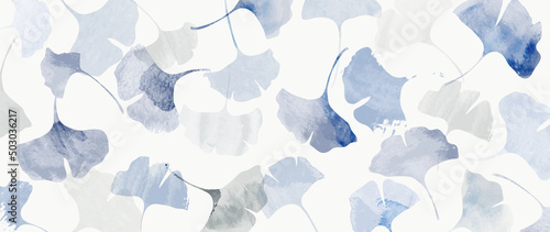 Abstract foliage in pattern vector background. Botanical wallpaper design with blue ginkgo leaves in watercolor texture. Spring leaf illustration suitable for fabric, prints, cover. photo