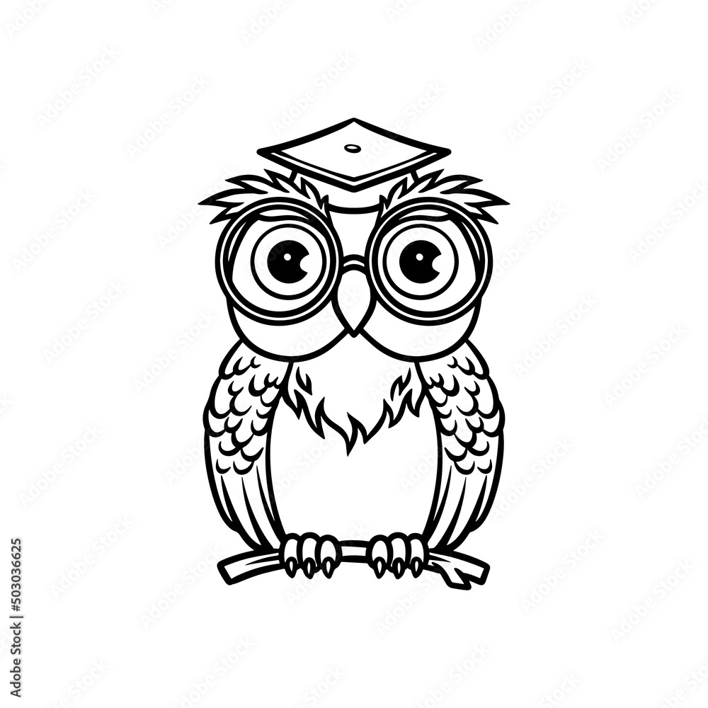 Fototapeta premium owl sitting on a branch vector black and white
