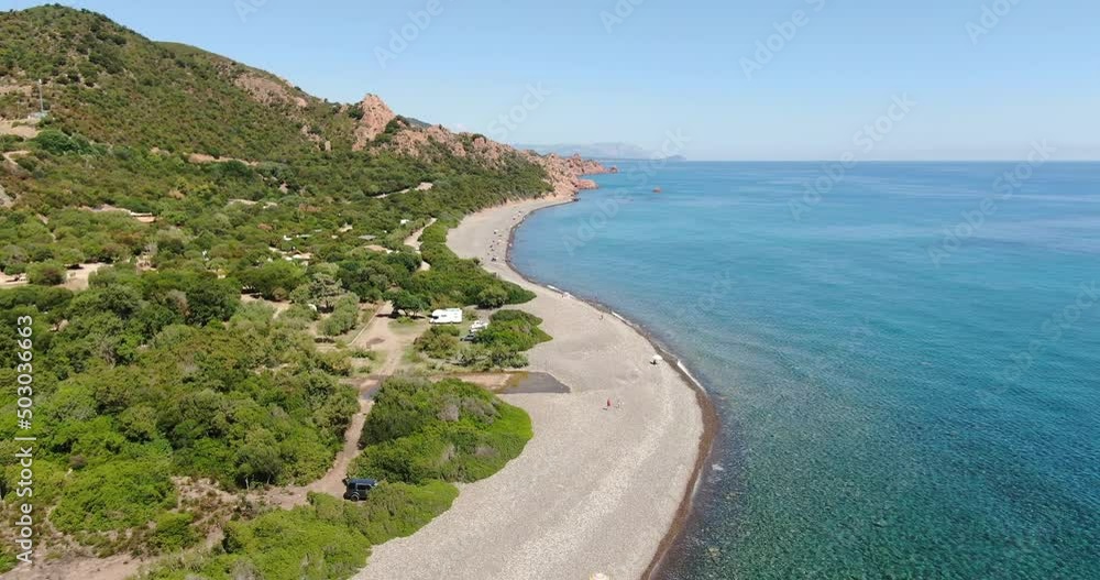Sardinia, Italy. Aerial drone view. Slowly descending on the beach and the coast. Sardinia, Italy. Aerial drone view. Slowly descending on the beach and the coast.