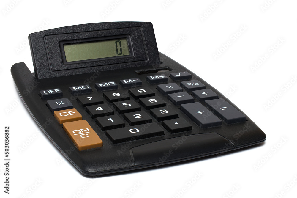 Closeup jumbo calculator digital display white background Closeup jumbo calculator digital display white background