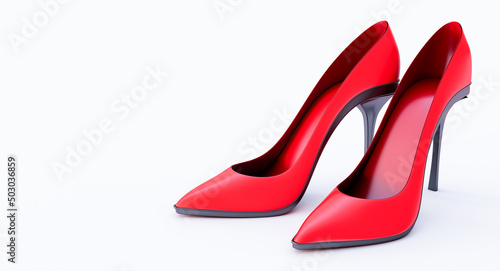 3D render of Glamour red women shoes on hight heels isolated on white background